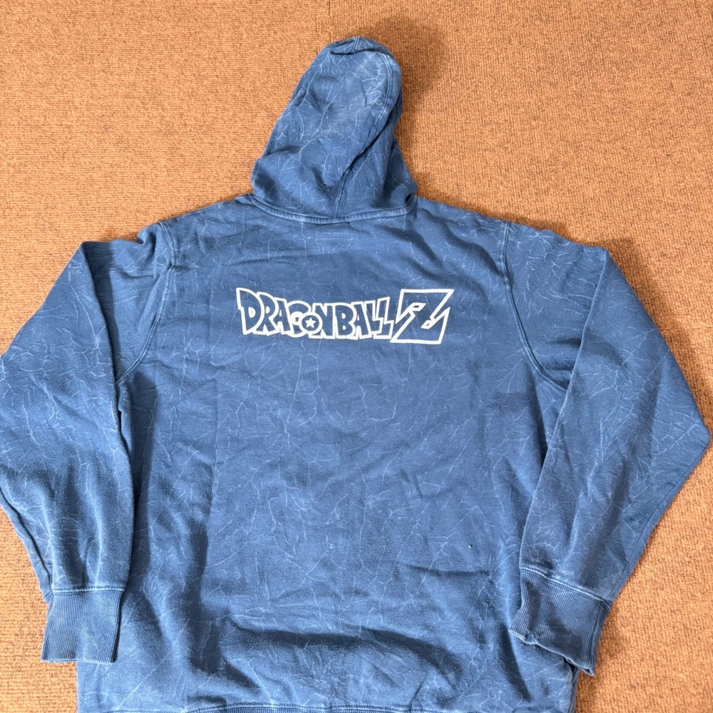 Dragon Ball Z Mens Hoodie Blue Acid Wash Goku Gohan Piccolo Graphic Large gym A+ - Picture 8 of 10